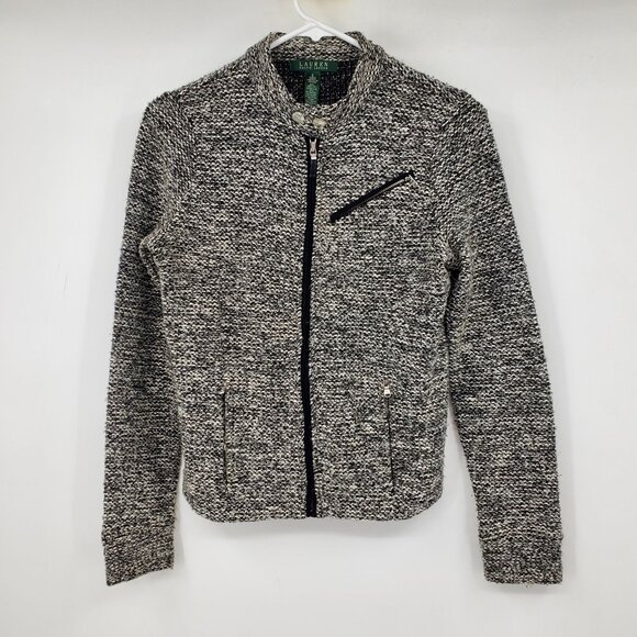 Lauren Ralph Lauren Black Tweed Look Women's Zip Up Jacket Size Small - Picture 1 of 8